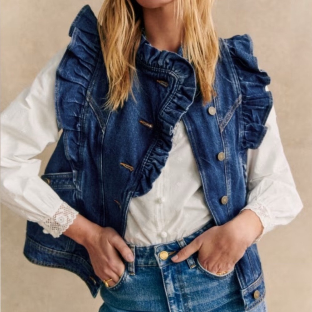 SÉZANE denim Faye ruffle vest - Picture 2 of 10